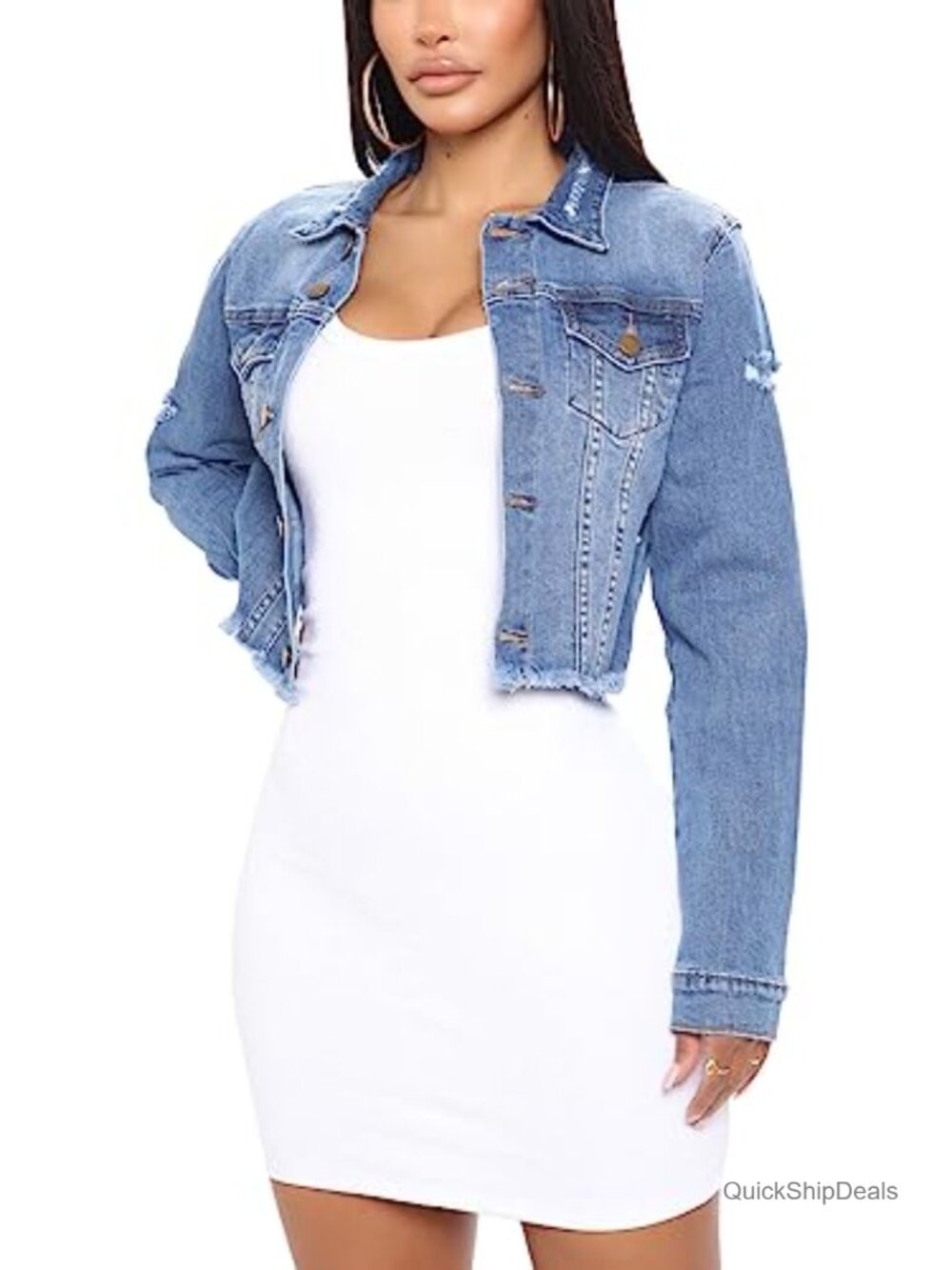 Women's Denim Jacket Long Sleeve Full Zip Casual Bomber Coat